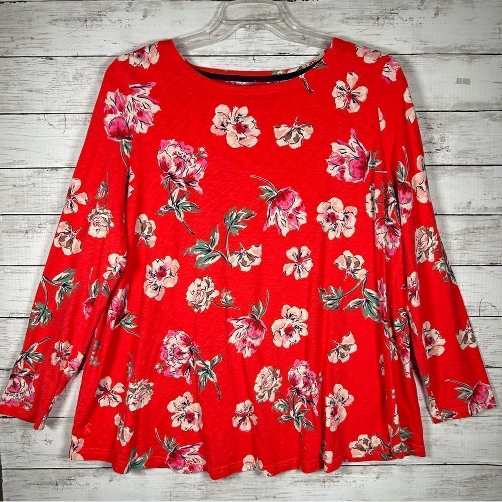 Joules Harbor Swing Tunic Red Floral Cotton Long Sleeve Top Sz 20 2X